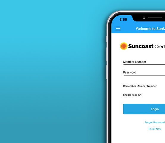 mobile phone showing suncoast mobile app